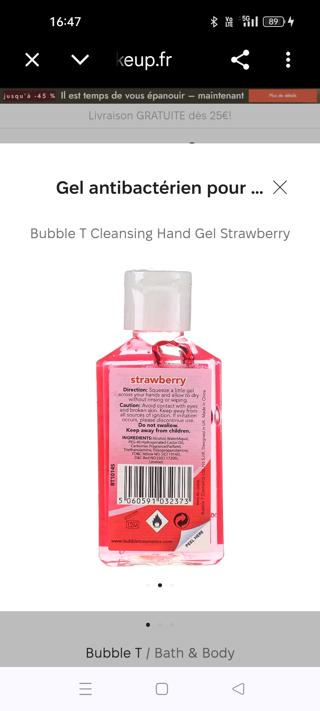 Gel antibactérien main fraise – Image 2